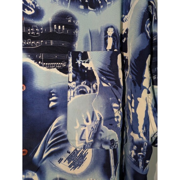 Boff Button Down XXXL Men's Blue Artwork Jazz Music Musician Button Short Sleeve - Picture 2 of 5
